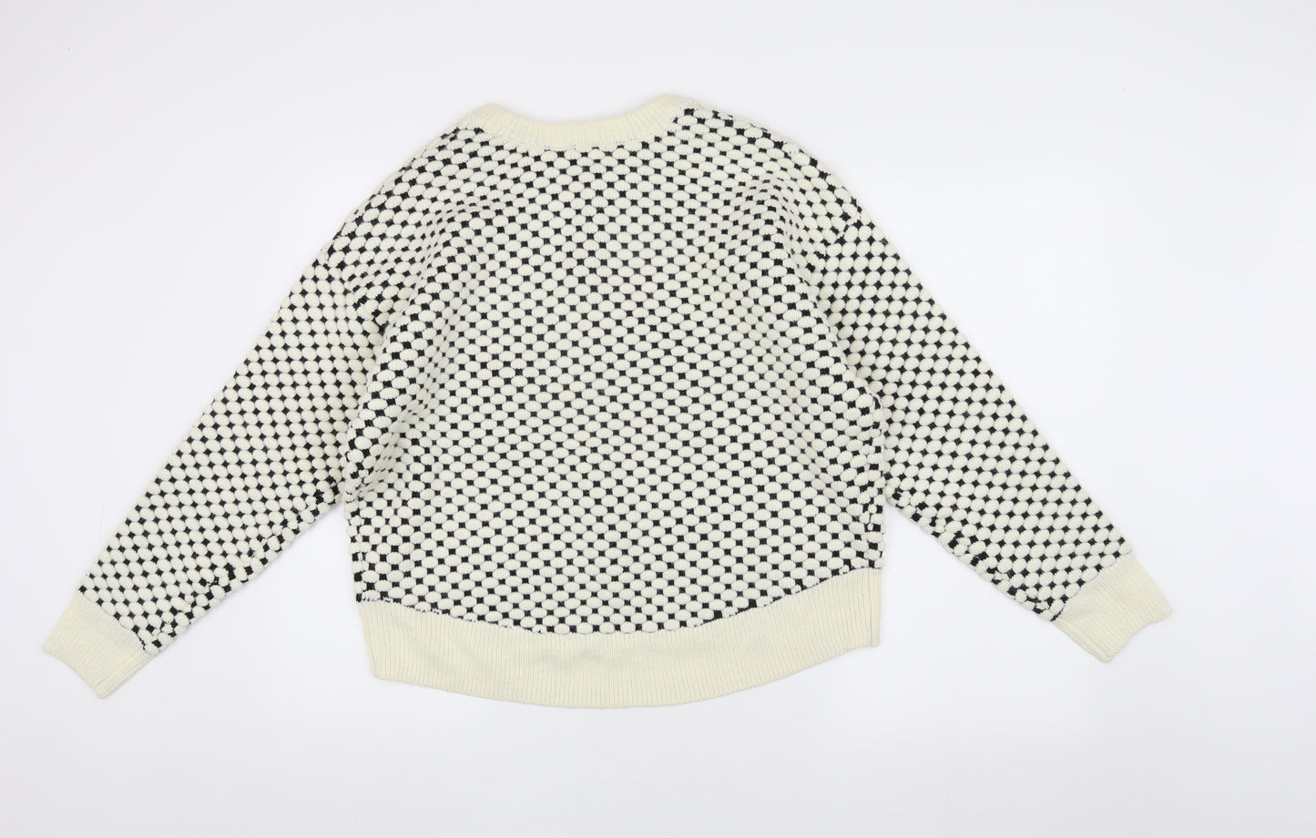 H&M Women's White Geometric Pullover Jumper Size S
