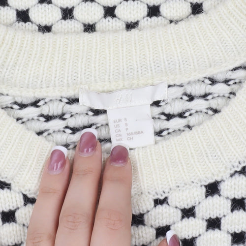 H&M Women's White Geometric Pullover Jumper Size S