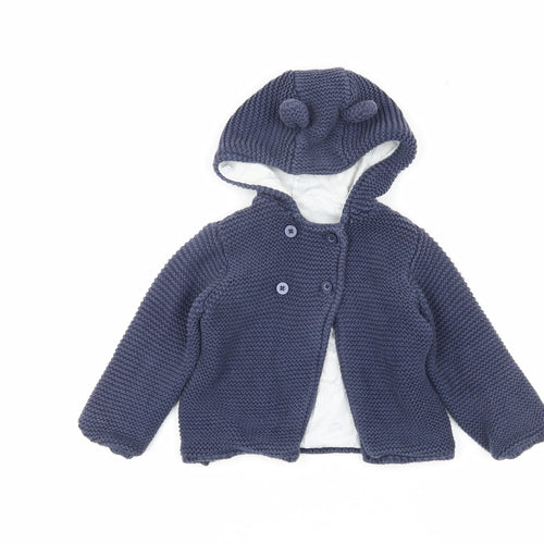 Marks and Spencer Unisex Blue Knit Hoodie Jacket 3-12 Months