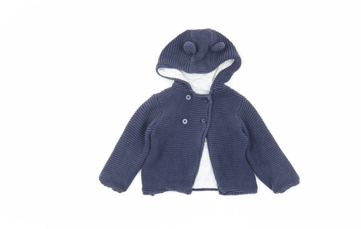 Marks and Spencer Unisex Blue Knit Hoodie Jacket 3-12 Months