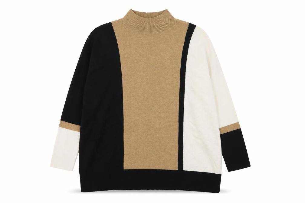 Front view of River Island Women's Jumper Beige Black Ivory, size 10