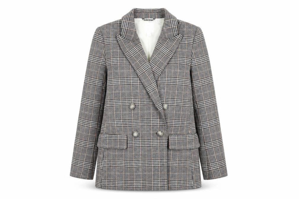 Front view of H&M Women's Multicoloured Plaid Blazer, size 6