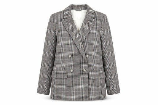 Front view of H&M Women's Multicoloured Plaid Blazer, size 6