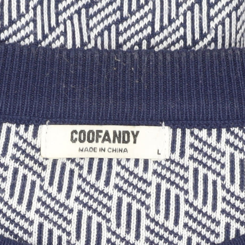 Coofandy Men's Blue Geometric Pullover Jumper L