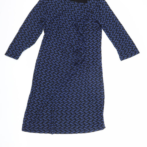 Adini Women's Blue Geometric M Dress, 3/4 Sleeve