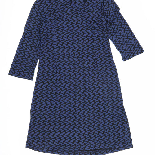 Adini Women's Blue Geometric M Dress, 3/4 Sleeve