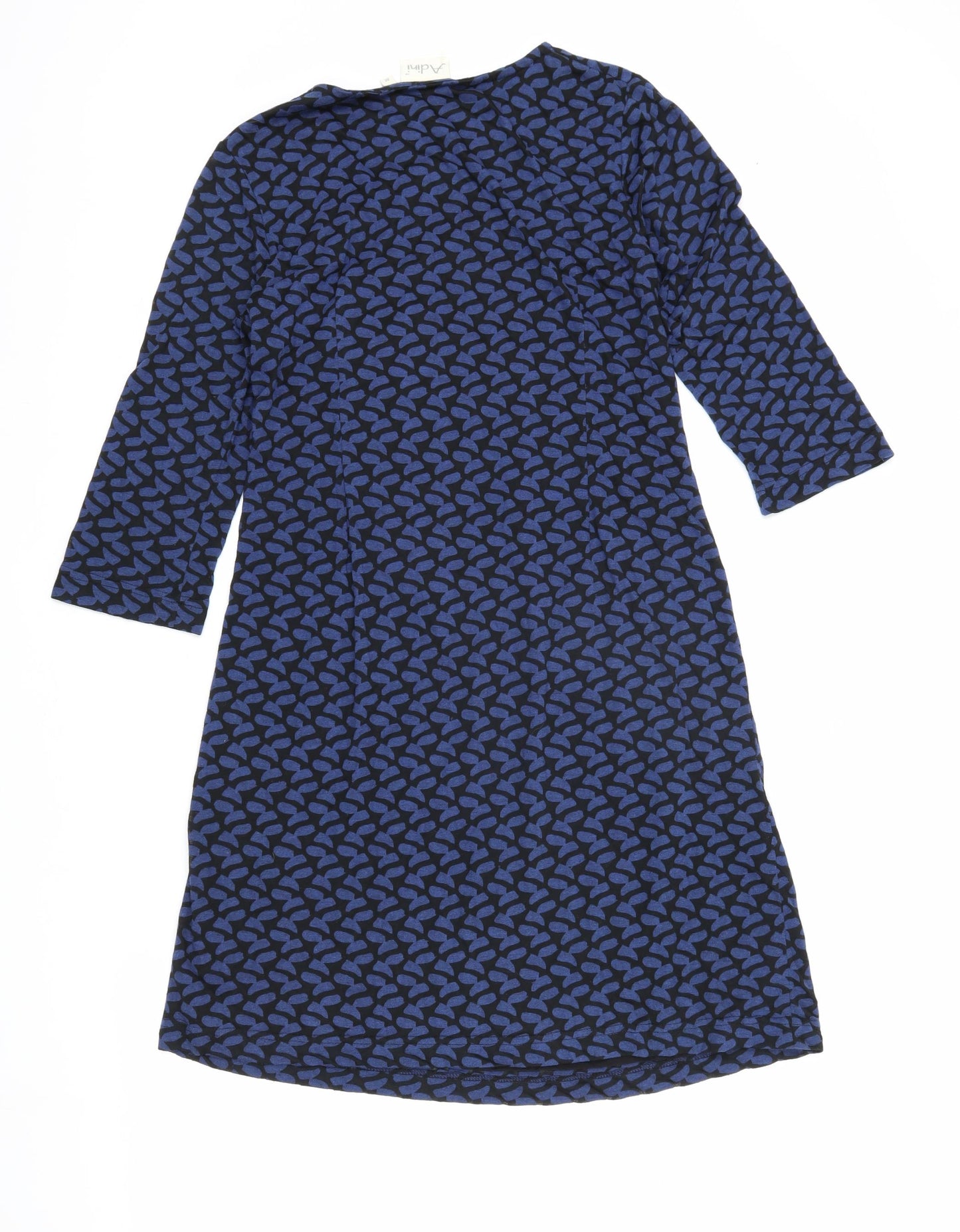 Adini Women's Blue Geometric M Dress, 3/4 Sleeve