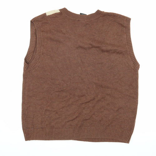 iets frans... Men's Brown Argyle Sleeveless V-Neck Vest S