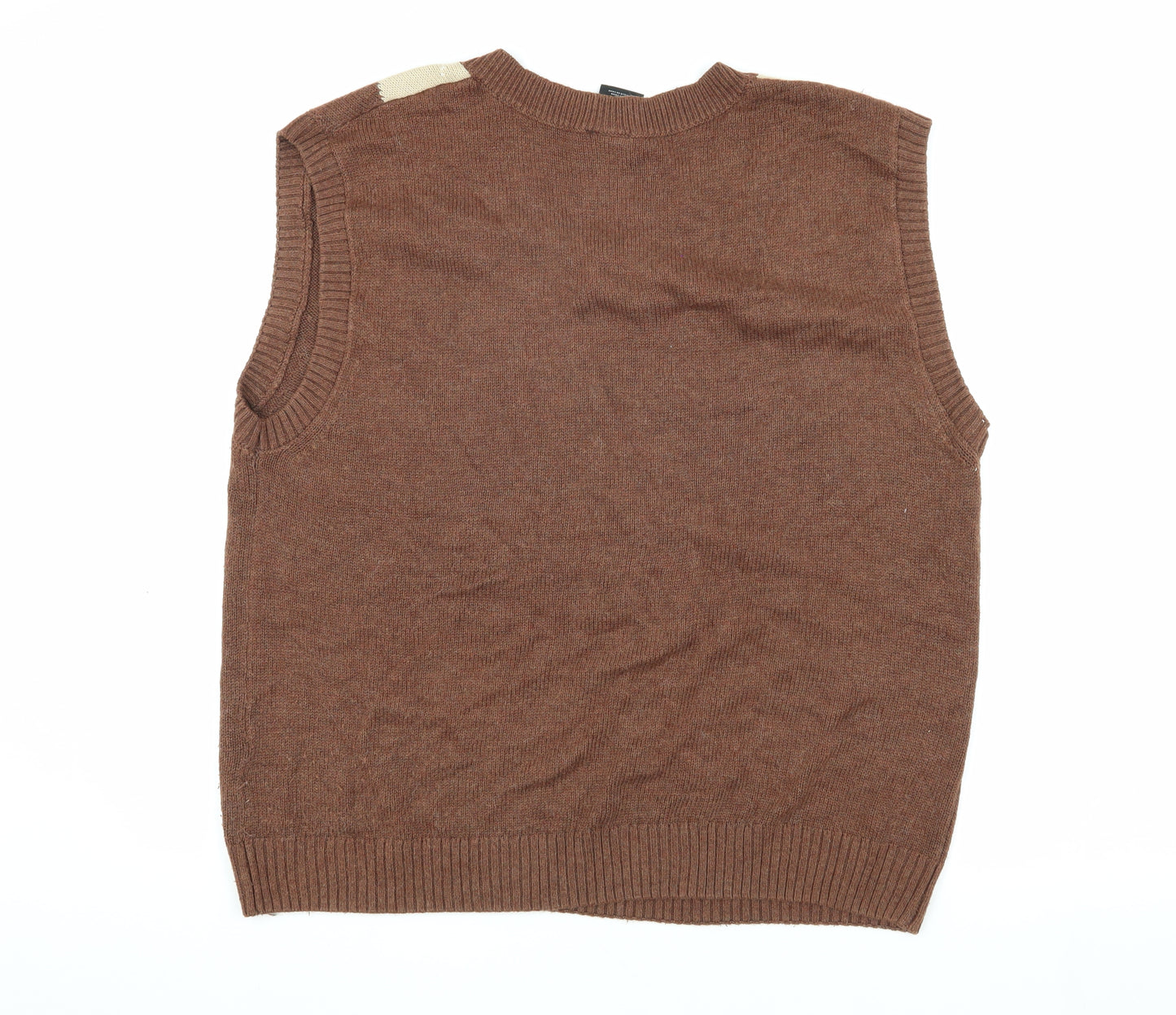 iets frans... Men's Brown Argyle Sleeveless V-Neck Vest S