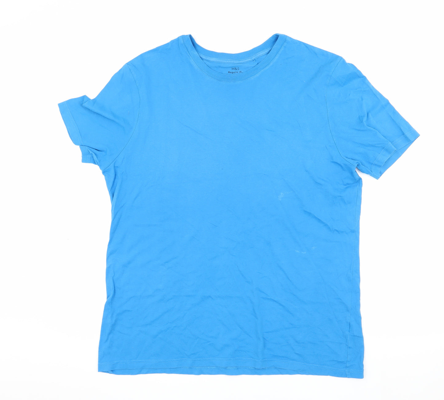 Marks and Spencer Men's Blue Crew Neck T-Shirt - Size L