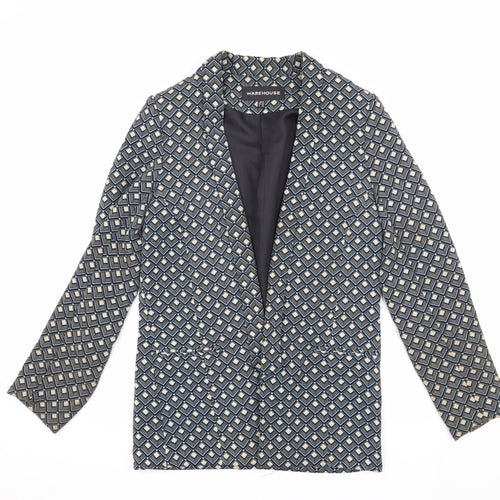 Warehouse Women's Blue Geometric Suit Jacket Size 10