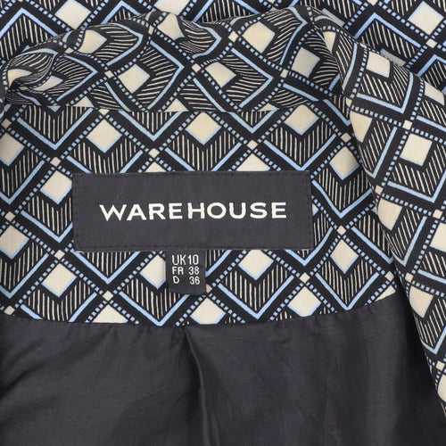 Warehouse Women's Blue Geometric Suit Jacket Size 10