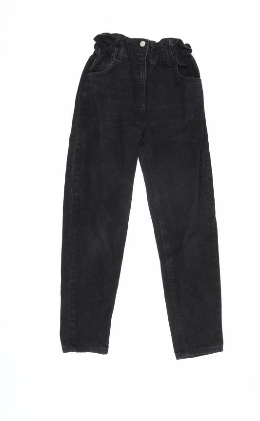 Kylie Girls Black Paperbag Jeans - 11 Years, Regular Fit