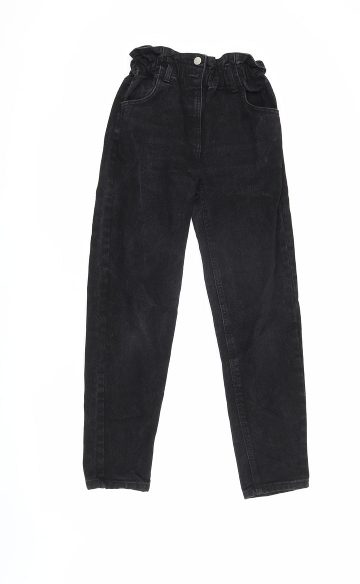 Kylie Girls Black Paperbag Jeans - 11 Years, Regular Fit