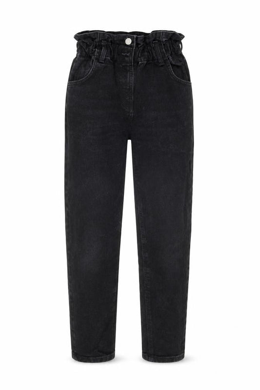 Kylie Girls Black Paperbag Jeans - 11 Years, Regular Fit