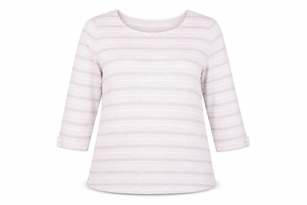 Front view of Bonmarché Women's Pink Striped jumper 20
