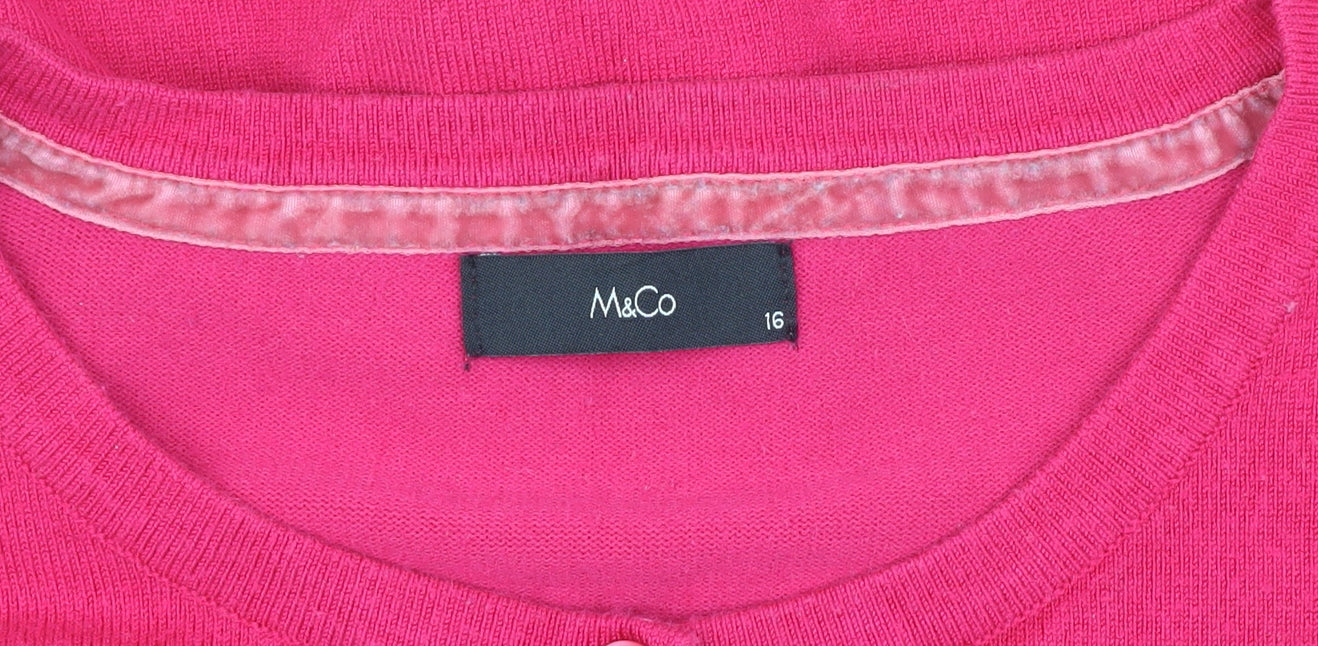 M&Co Women's Pink Cardigan Size 16 Knit Long Sleeve