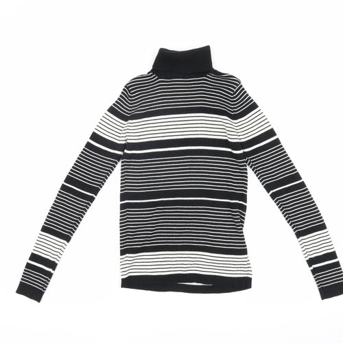 Topshop Women's Black & White Jersey Roll Neck Top