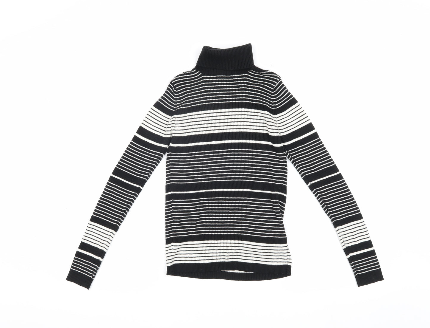 Topshop Women's Black & White Jersey Roll Neck Top