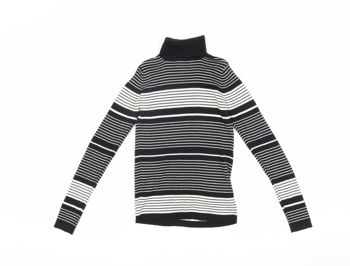 Topshop Women's Black & White Jersey Roll Neck Top