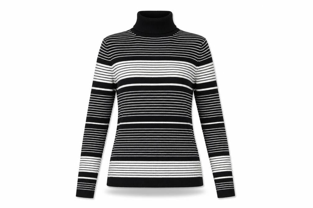 Front view of Topshop Women's Black & White Jersey Roll Neck Top