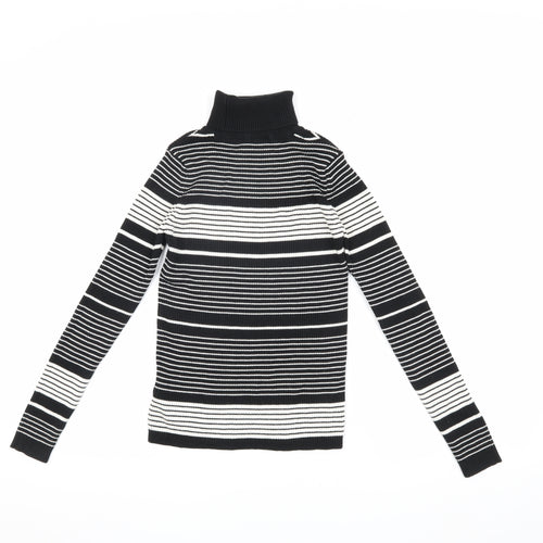 Topshop Women's Black & White Jersey Roll Neck Top