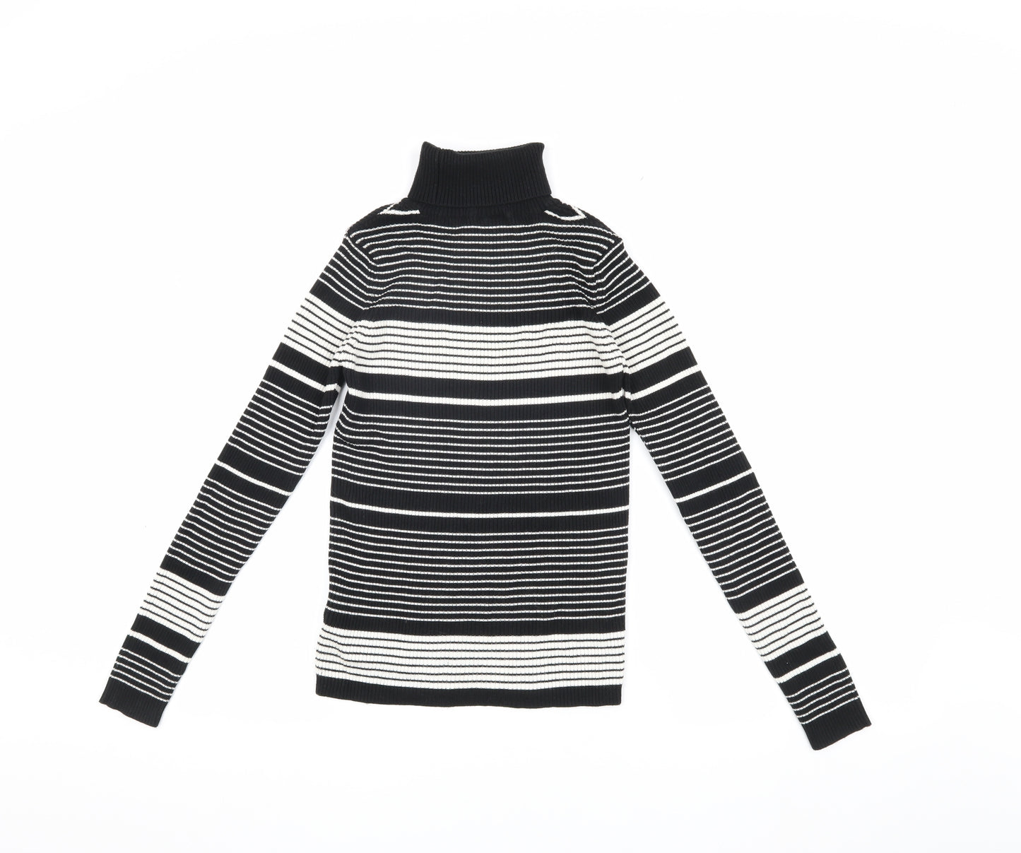 Topshop Women's Black & White Jersey Roll Neck Top