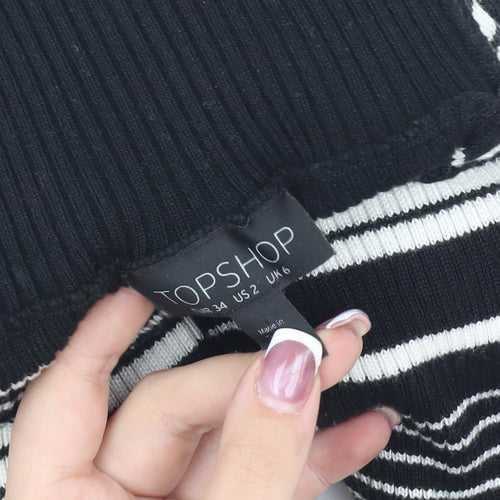 Topshop Women's Black & White Jersey Roll Neck Top