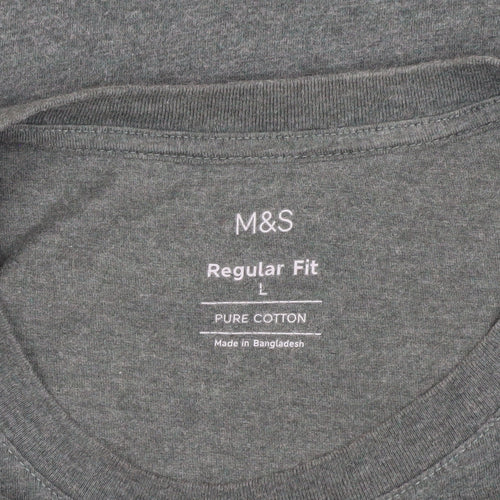 Marks and Spencer Grey Cotton T-Shirt, Unisex L, Casual Style