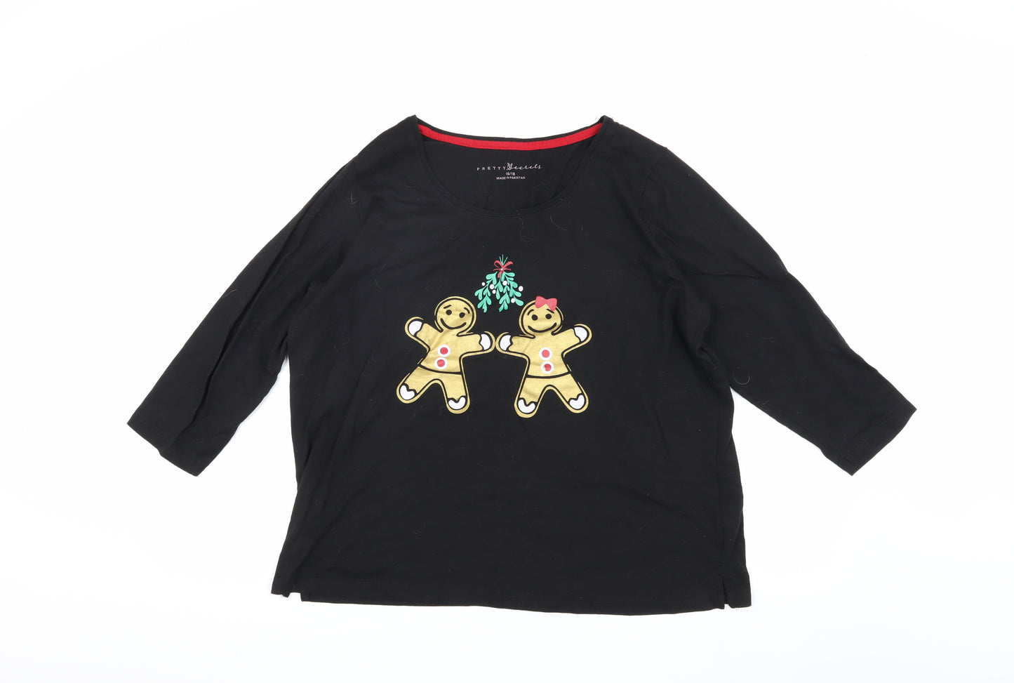 Pretty Secrets Women's Black Christmas T-Shirt, Size 16
