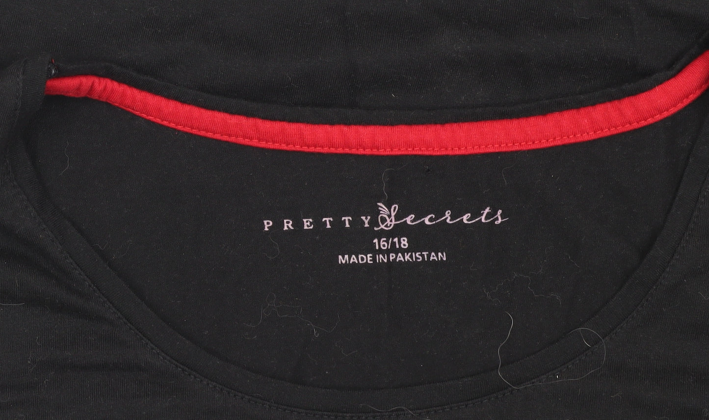 Pretty Secrets Women's Black Christmas T-Shirt, Size 16