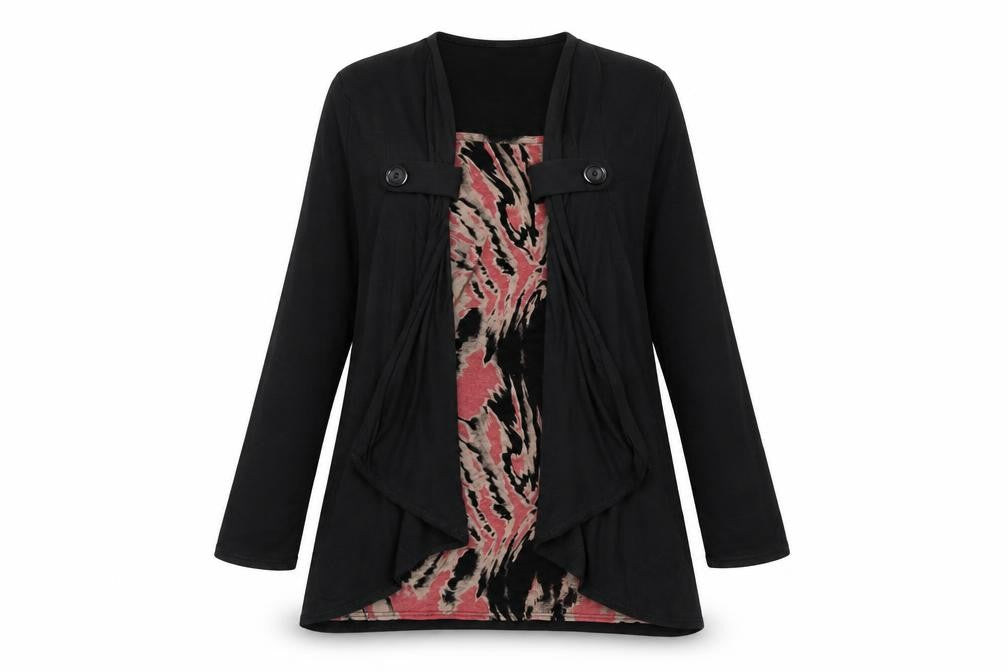 Front view of CMD Women's Black Cardigan, M Size, 3/4 Sleeve