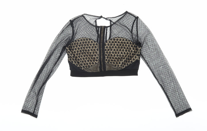 I-X London Women's Black Cropped Lace Blouse, Size 12
