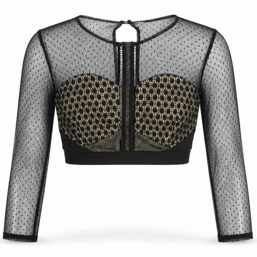 I-X London Women's Black Cropped Lace Blouse, Size 12