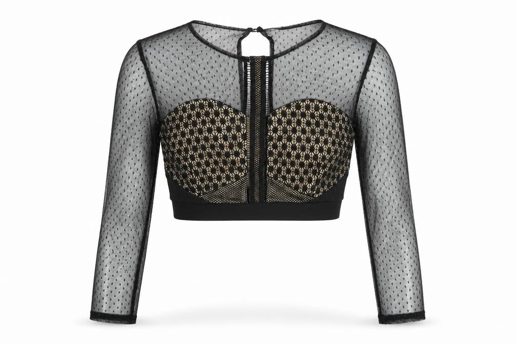 I-X London Women's Black Cropped Lace Blouse, Size 12