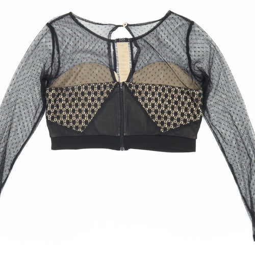 I-X London Women's Black Cropped Lace Blouse, Size 12