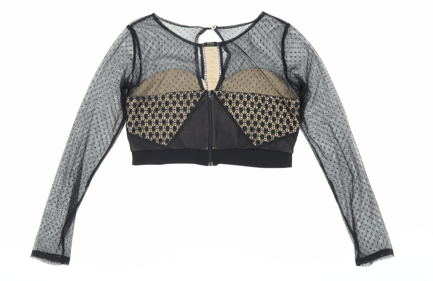 I-X London Women's Black Cropped Lace Blouse, Size 12