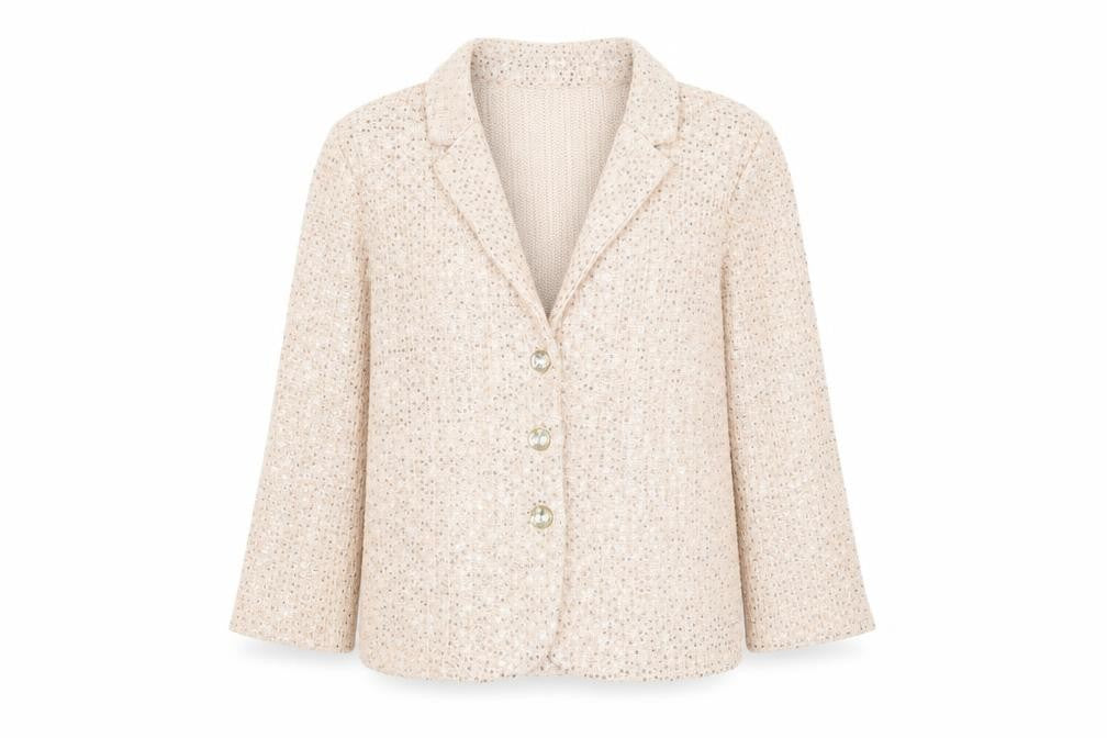 Front view of Eci Women’s Beige Blazer L with Sequins