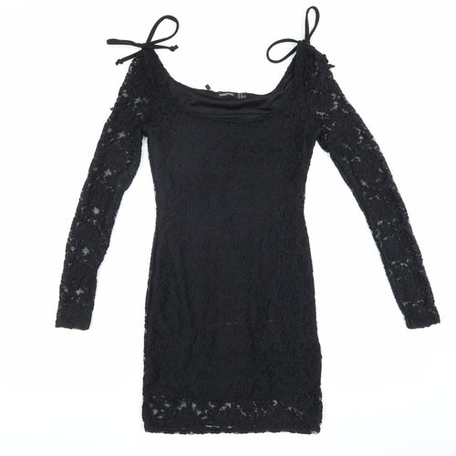 Boohoo Women's Black Lace Bodycon Dress Size 8