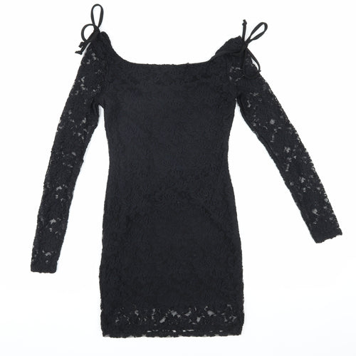 Boohoo Women's Black Lace Bodycon Dress Size 8
