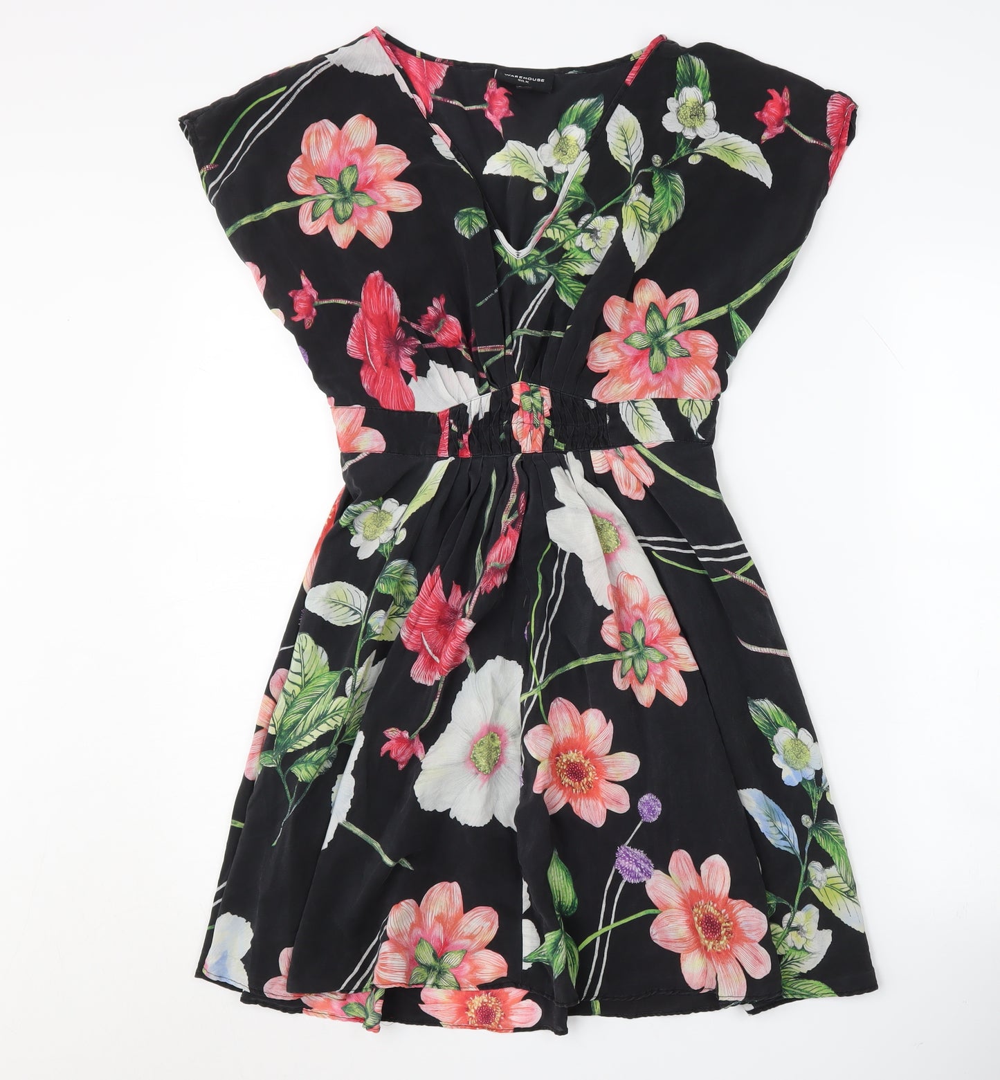 Warehouse Women's Black Floral Silk Dress Size 12