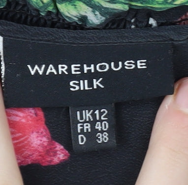 Warehouse Women's Black Floral Silk Dress Size 12