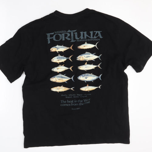 H&M Men's Black Fish Graphic T-Shirt, Size S, Cotton