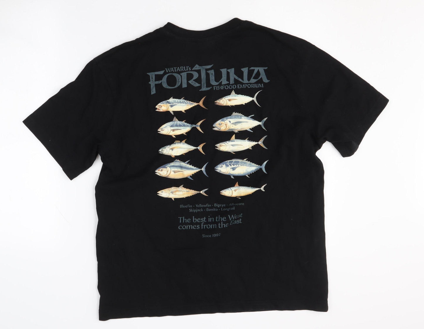 H&M Men's Black Fish Graphic T-Shirt, Size S, Cotton