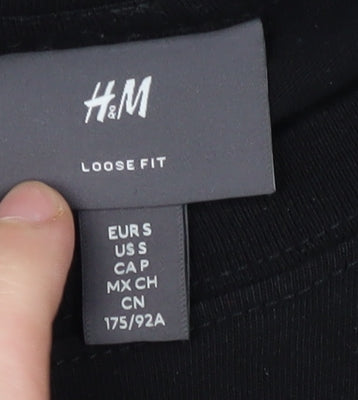 H&M Men's Black Fish Graphic T-Shirt, Size S, Cotton