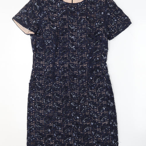 French Connection Women's Blue Sequin Sheath Dress Size 10