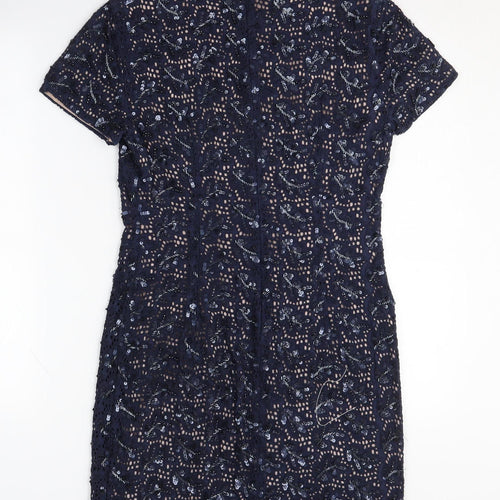 French Connection Women's Blue Sequin Sheath Dress Size 10