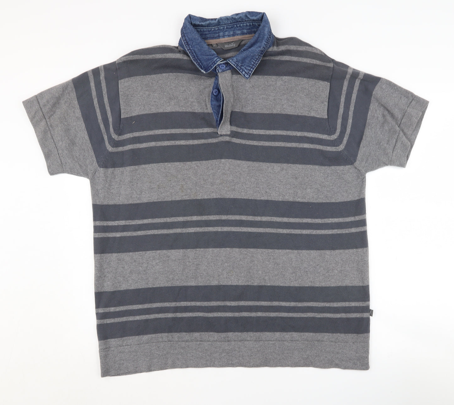 Wolsey Men's Grey Striped Polo Shirt Size L