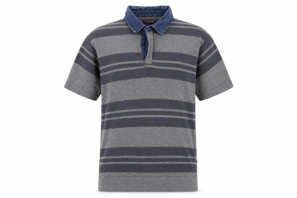 Front view of Wolsey Men's Grey Striped Polo Shirt, size L