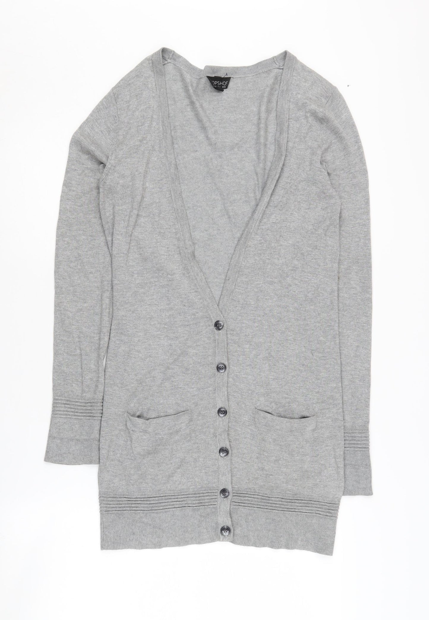 Topshop Women's Grey Cardigan, Size 8, V-Neck Knit